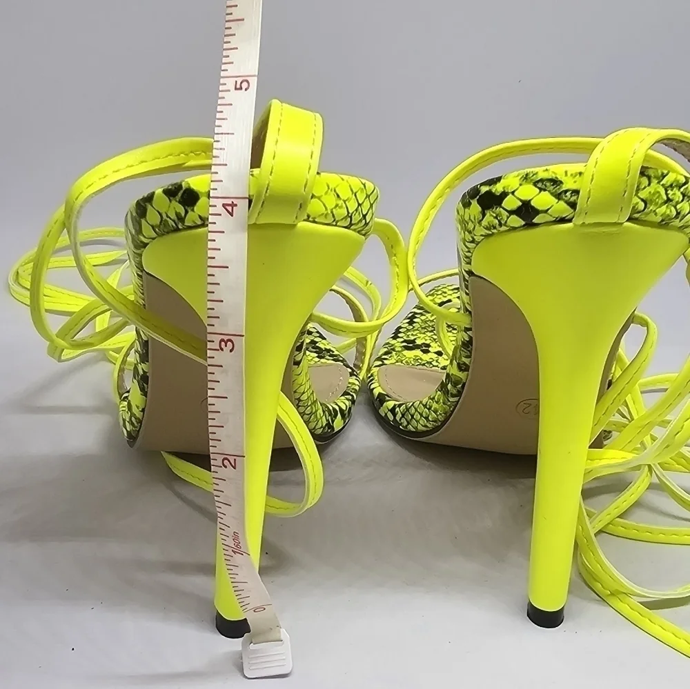 Women's Yellow Snake Print Stiletto 4' Heels Sandals